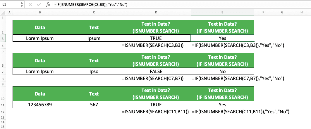 How to Use the SEARCH Function in Excel: Usabilities, Examples, and Writing Steps - Screenshot of the ISNUMBER SEARCH and IF ISNUMBER SEARCH Implementation Example