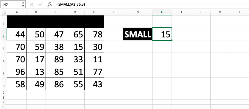 SMALL Excel Formula - Screenshot of Step 7