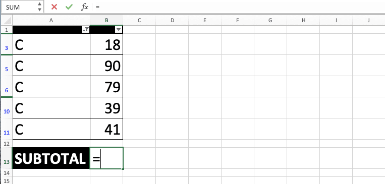 How to Use the SUBTOTAL Formula in Excel: Functions, Examples, and Writing Steps - Screenshot of Step 1