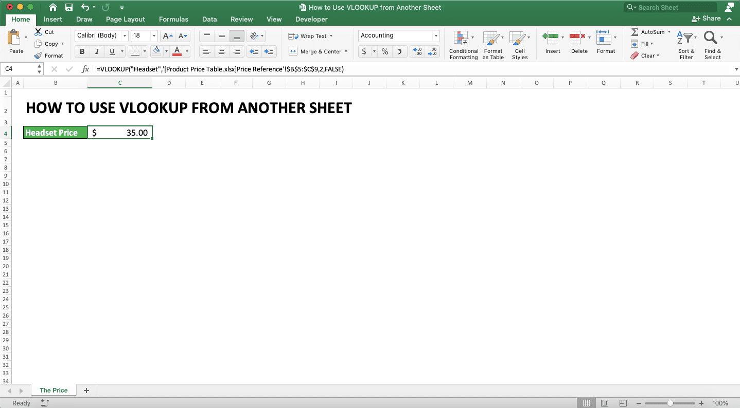 How to Use VLOOKUP from Another Sheet - Screenshot of the Example for VLOOKUP Different Sheet Different File