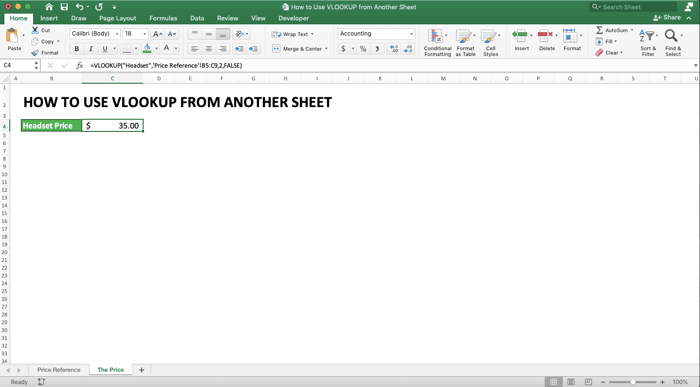 How to Use VLOOKUP from Another Sheet - Screenshot of the Example for VLOOKUP from Another Sheet