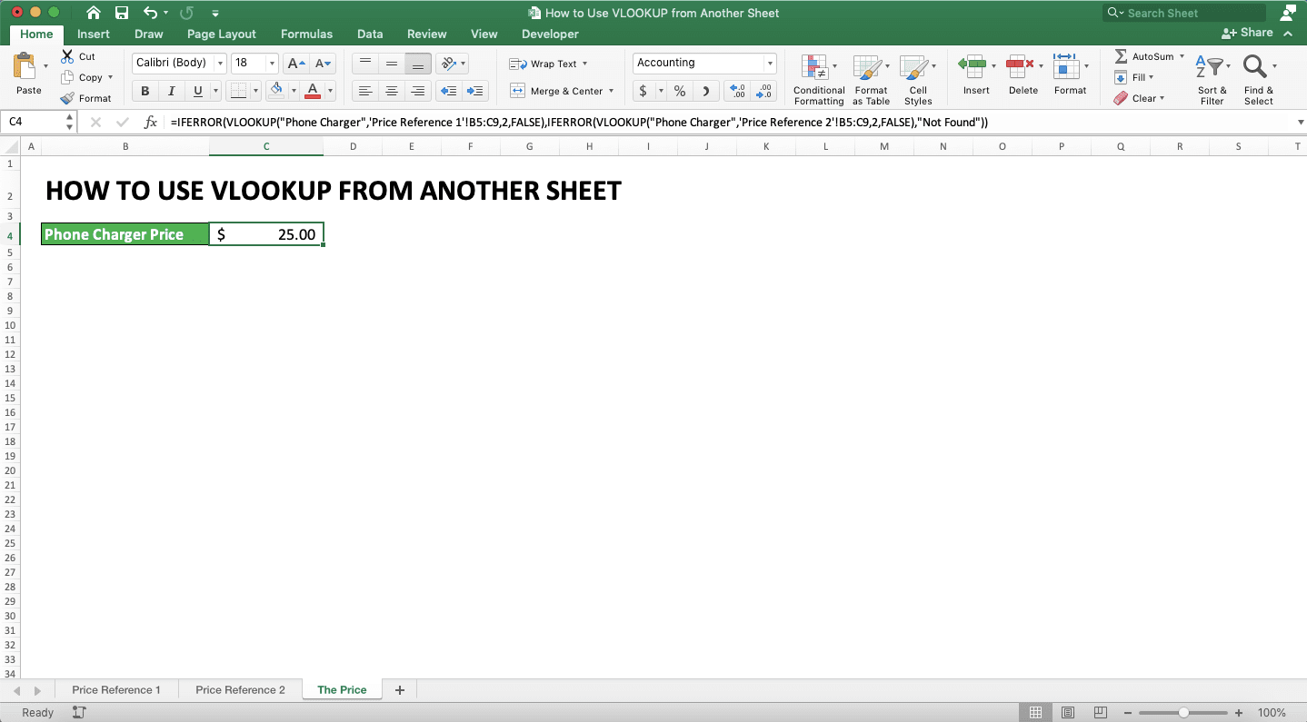 How to Use VLOOKUP from Another Sheet - Screenshot of the Example for IFERROR VLOOKUP Implementation to See Reference Table in Sheets One By One