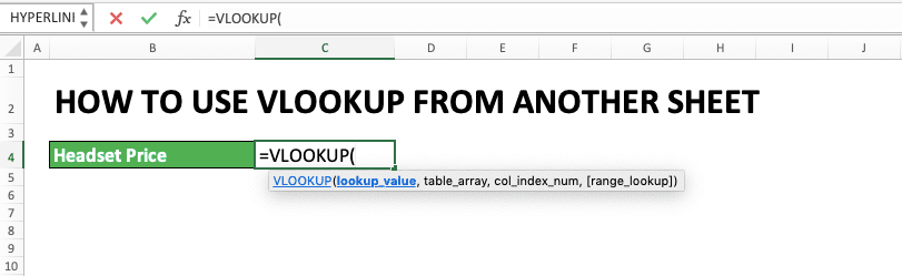 How to Use VLOOKUP from Another Sheet - Screenshot of Step 2