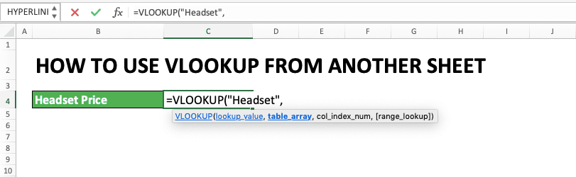 How to Use VLOOKUP from Another Sheet - Screenshot of Step 3