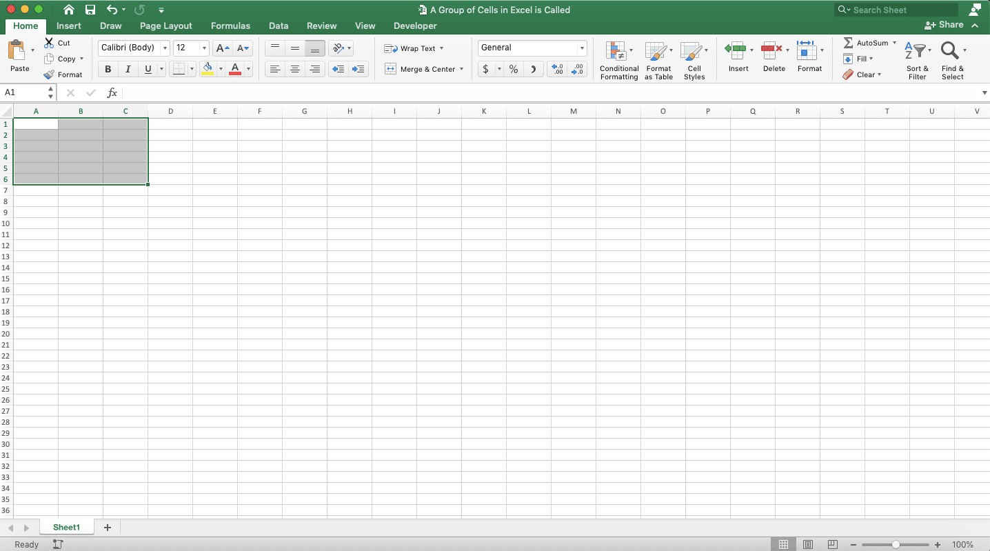 A Group of Cells in Excel is Called … - Screenshot of a Range Example 1