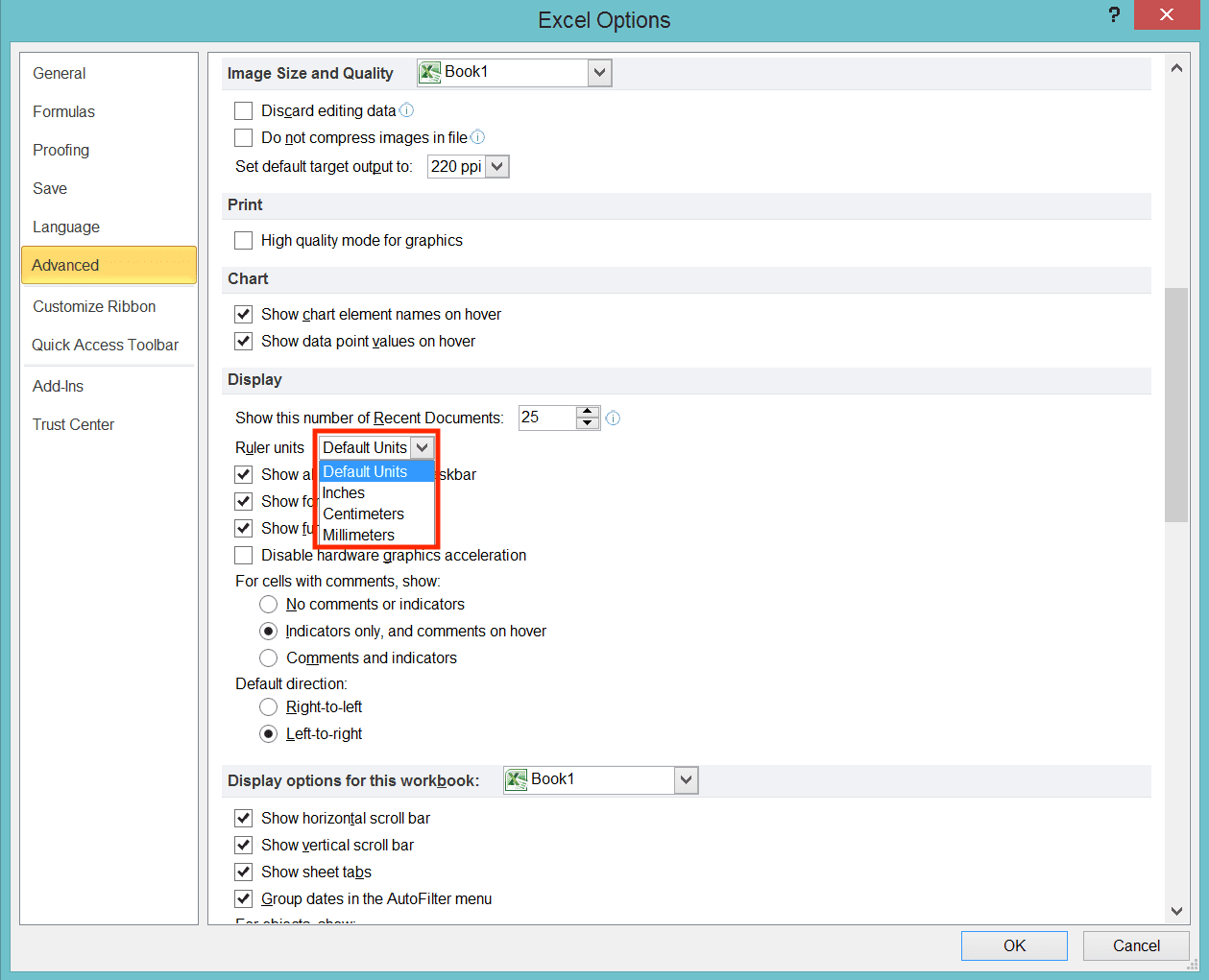 The Steps to Change the Measurement Unit in Excel are … - Screenshot of Step 1-4