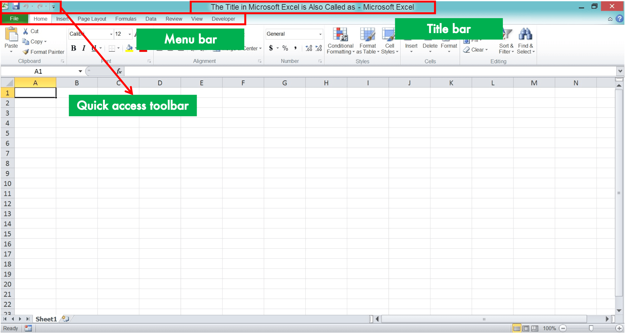 The Title in Microsoft Excel is Also Called as … - Screenshot that Shows the Title Bar, Menu Bar, and Toolbar in Excel