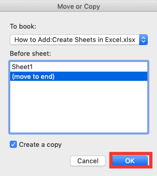 How to Add/Create Sheets in Excel - Screenshot of the Copy Method, Step 4