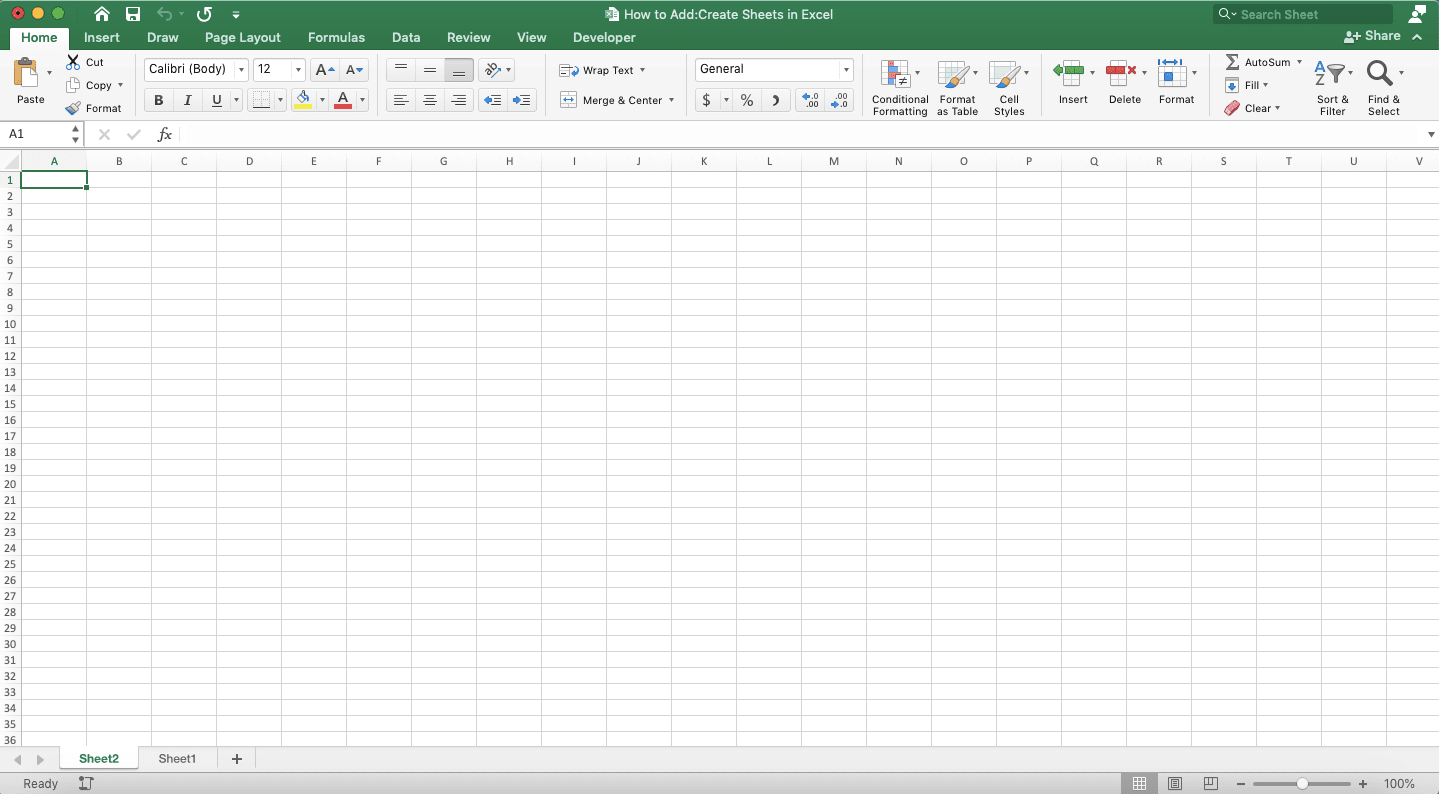How to Add/Create Sheets in Excel - Screenshot of the Right-Click Method, Step 2