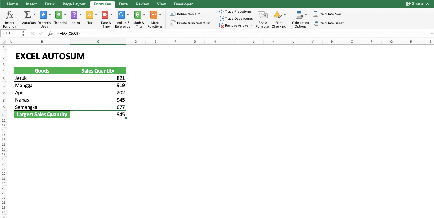How to Use AutoSum in Excel and Its Usability - Screenshot of Other AutoSum Functions 2: AVERAGE, COUNT, MAX, MIN