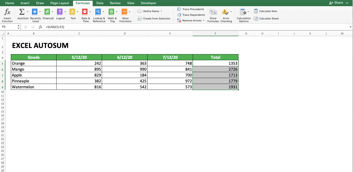 How to Use AutoSum in Excel and Its Usability - Screenshot of Tips for AutoSum 1-4