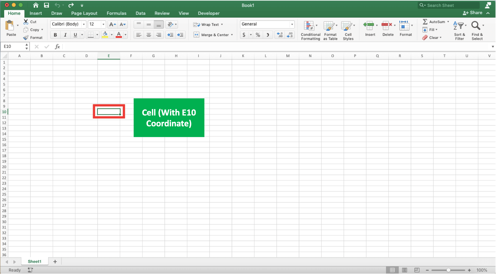 Cell and Cell Range Definition & Difference - Screenshot of the Example of a Cell in Excel