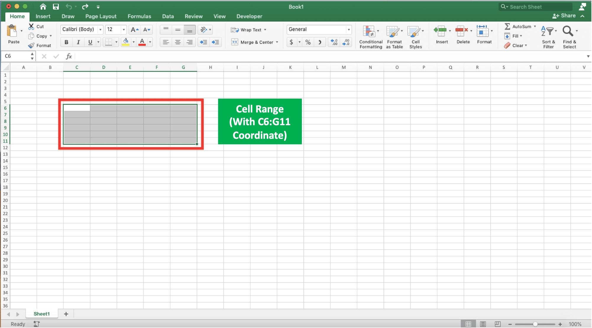 Cell and Cell Range Definition & Difference - Screenshot of the Example of a Regular Cell Range in Excel