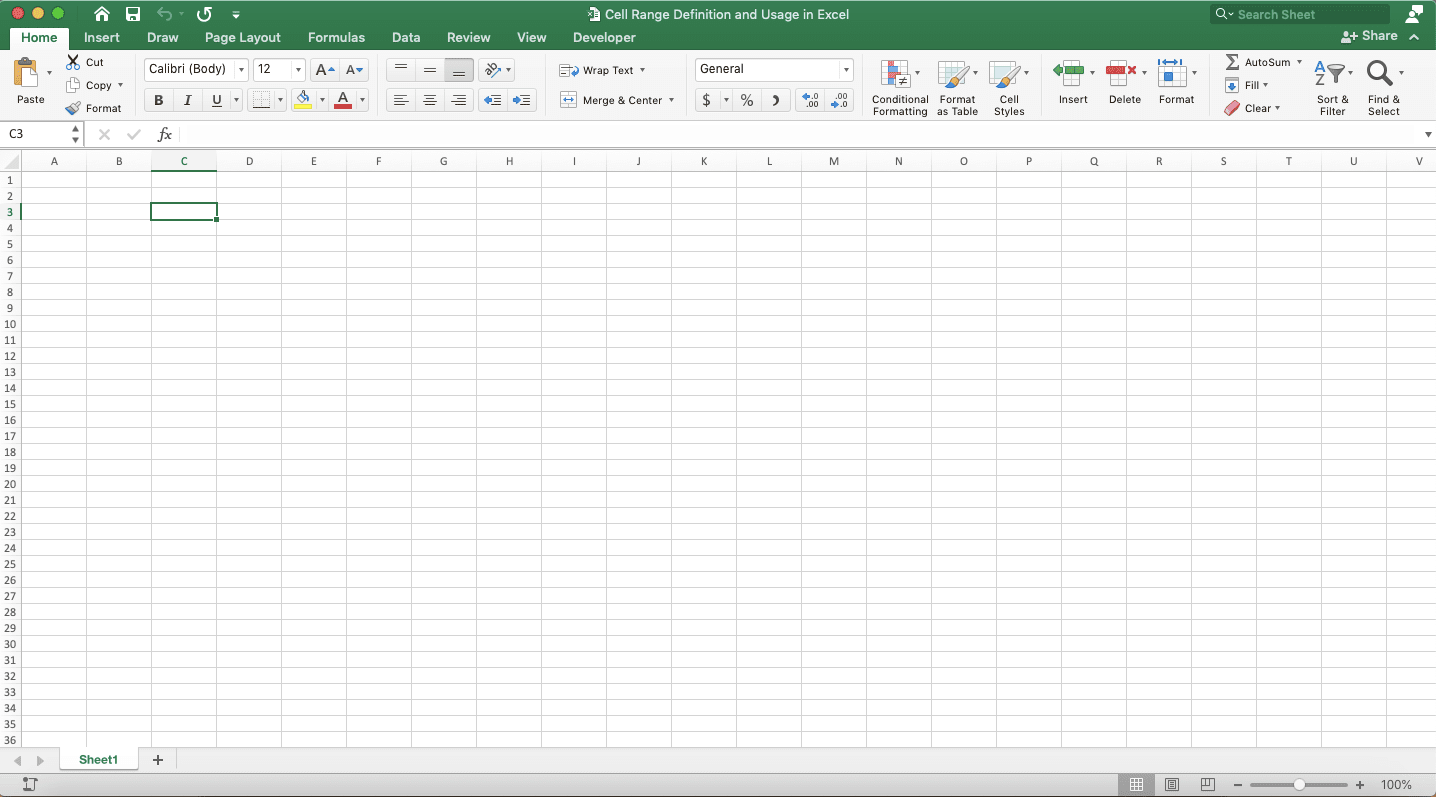 Cell Range Definition and Usage in Excel - Screenshot of the Example of a Cell