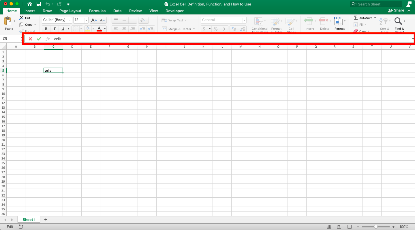 Excel Cell Definition, Functions, and How to Use - Screenshot of the Formula Bar in Excel