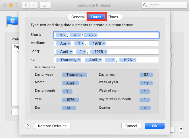 How to Change Date Format in Excel - Screenshot of the Mac Dialog Box Where We Can Change the Default Date Formats in Excel