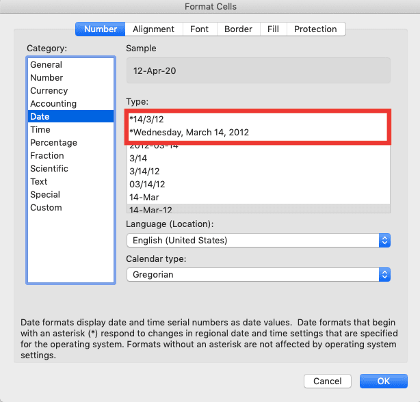 How to Change Date Format in Excel - Screenshot of Where We Can See Default Date Formats in the Format Cells Dialog Box