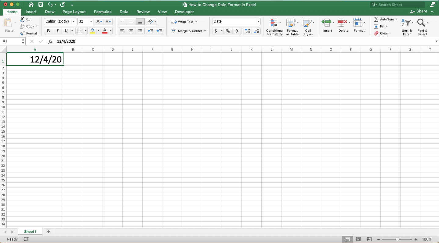 How to Change Date Format in Excel - Screenshot of the Result Example When We Implement the Short/Long Date Default Format to Our Date