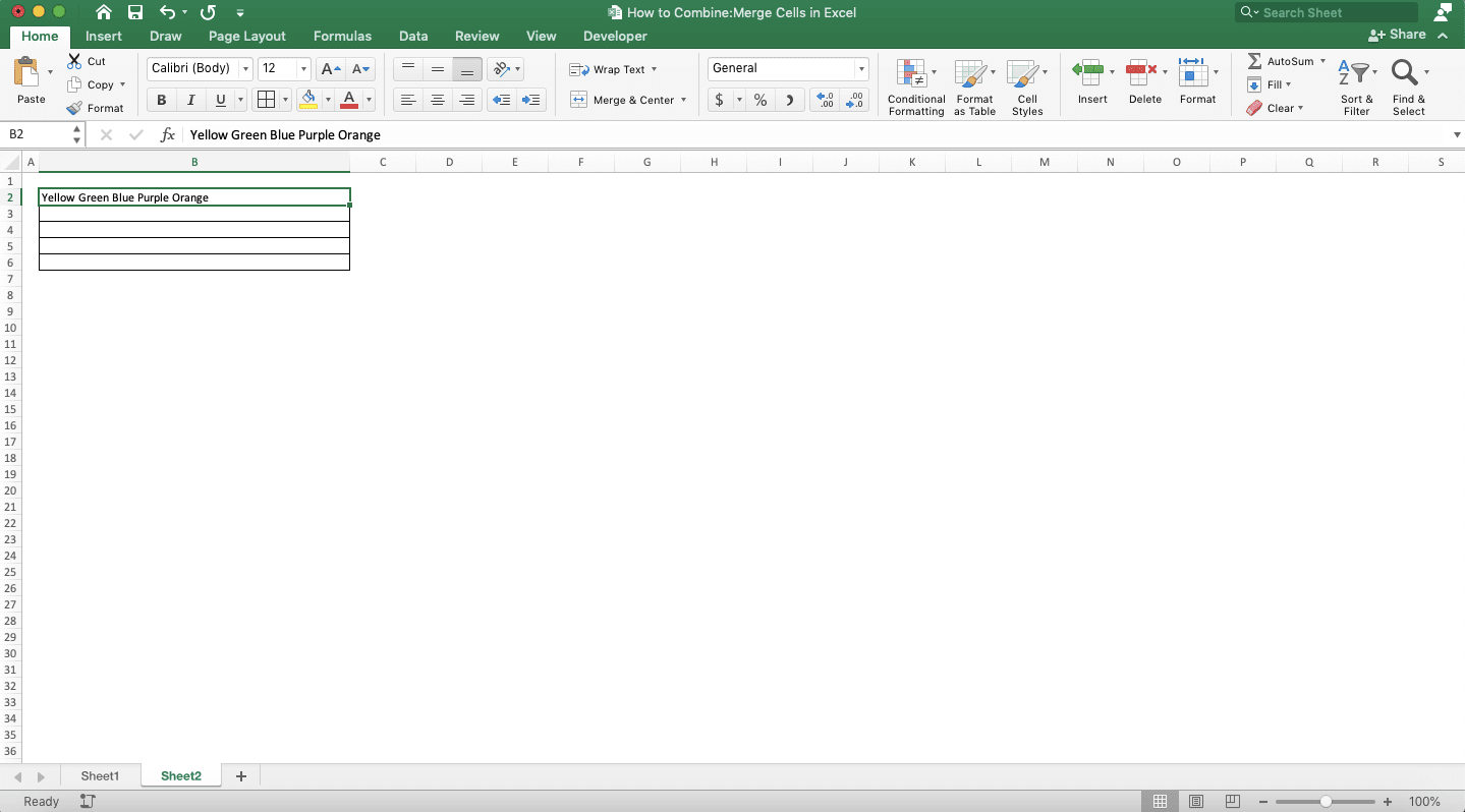 How to Combine/Merge Cells in Excel - Screenshot of the Data Combination Result Example by Using Justify