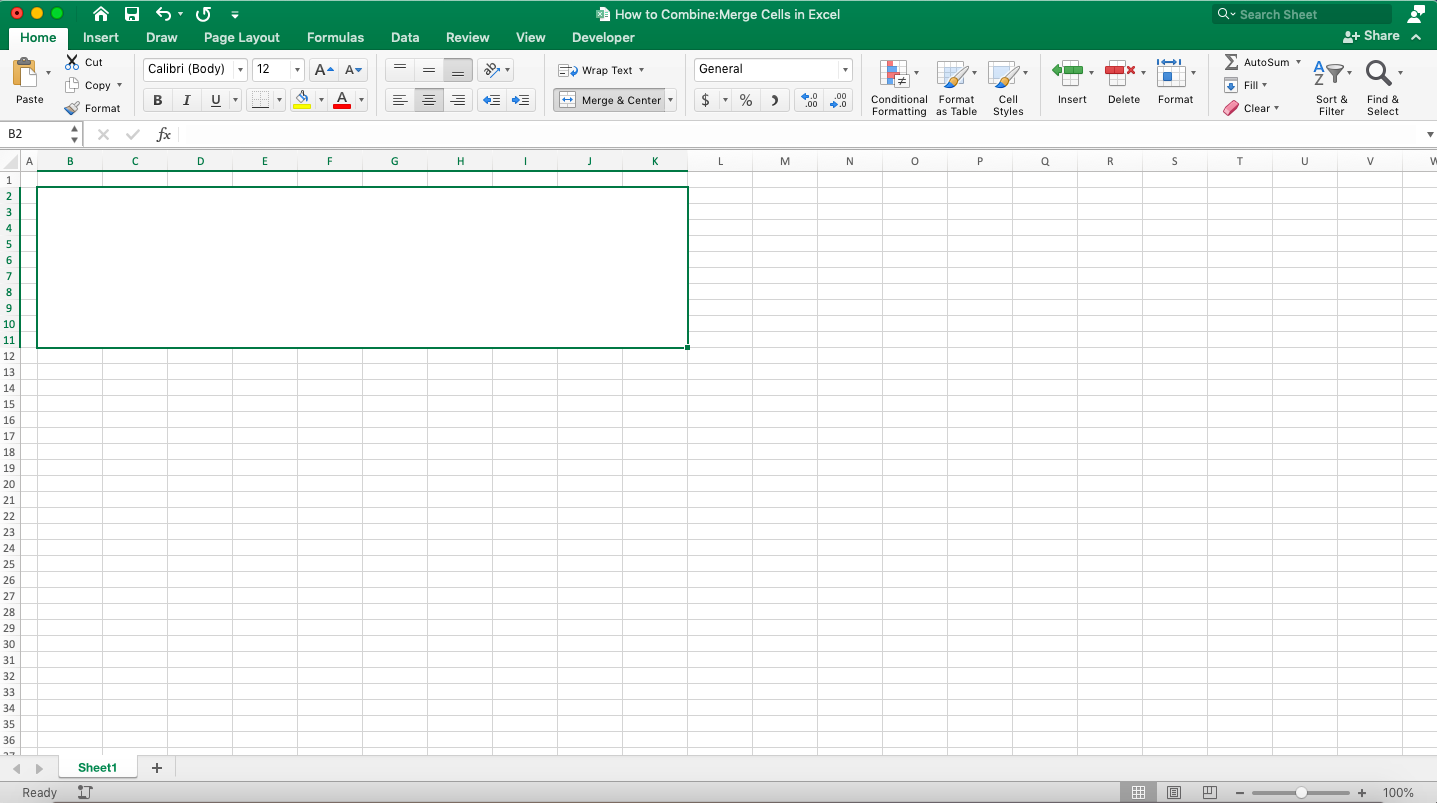 How to Combine/Merge Cells in Excel - Screenshot of Combining Cells through Shortcuts, Step 3