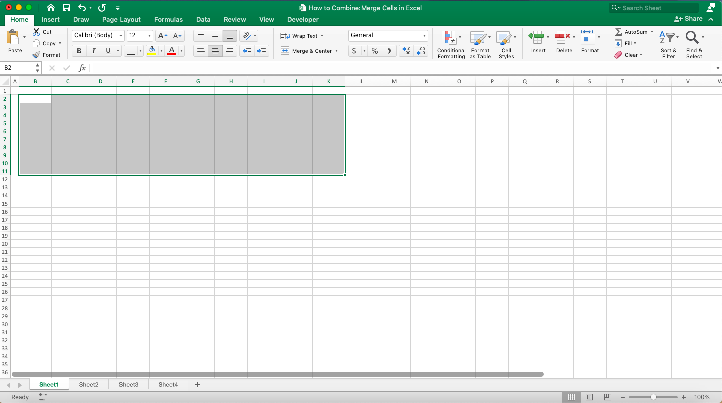 How to Combine/Merge Cells in Excel - Screenshot of the Result Example of Unmerging Cells