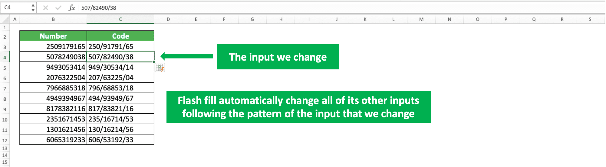 How to Use and the Function of Ctrl + E Excel - Screenshot of the Example for the Flash Fill Results After We Fix One of Its Inputs