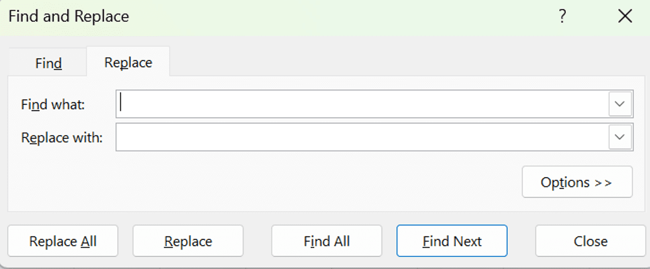 Ctrl + H in Excel: Functions and How to Use It - Screenshot of the Find and Replace Dialog Box Interface Example When We Use Ctrl + H