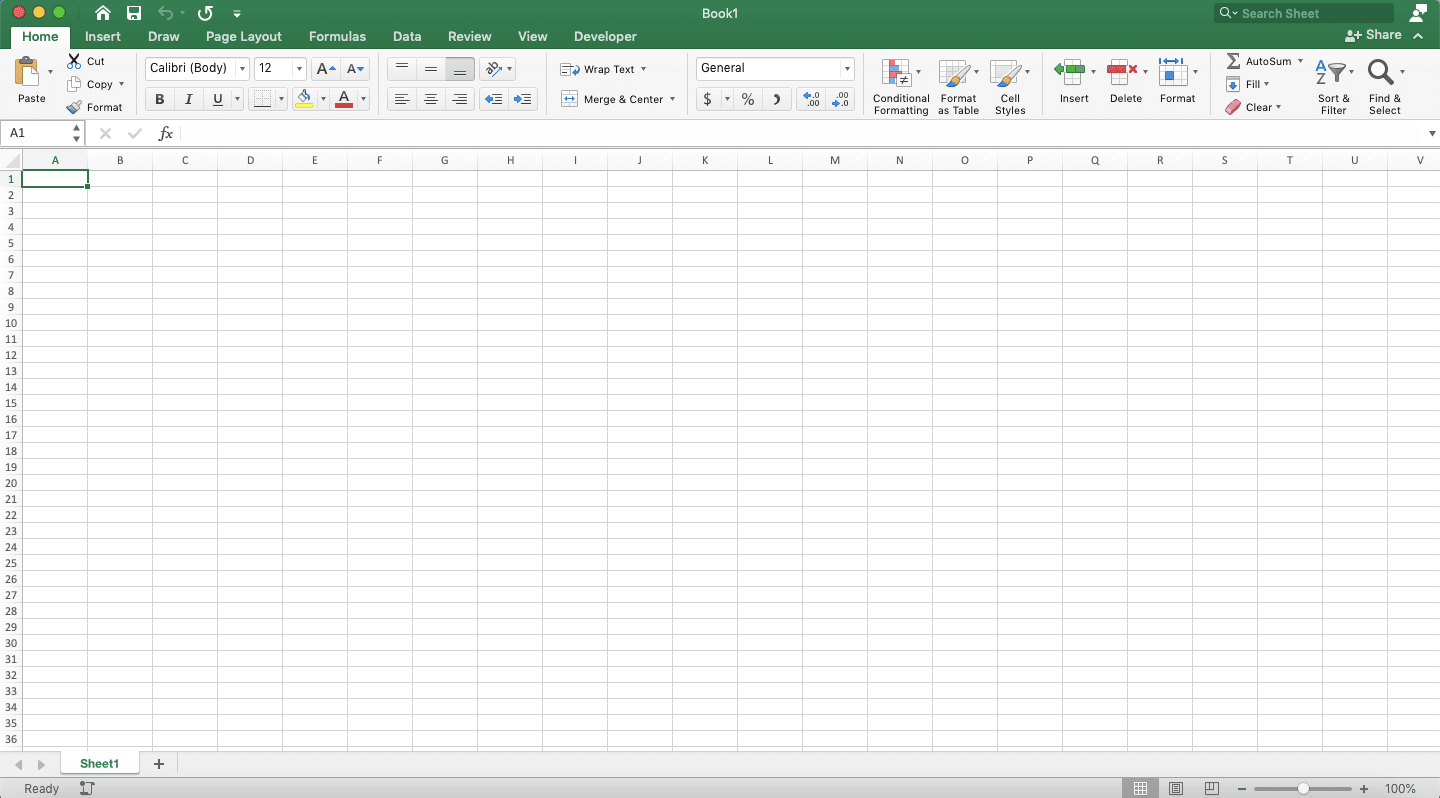 Ctrl + Home in Excel: Function and How to Use It - Screenshot of the Cell Cursor Position Example After Pressing Ctrl + Home