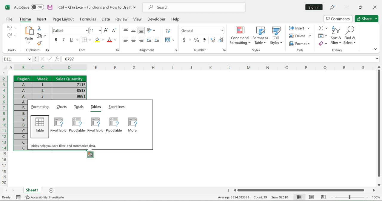 Ctrl + Q in Excel: Functions and How to Use It - Screenshot of the Formatting Part of the Quick Analysis Tool