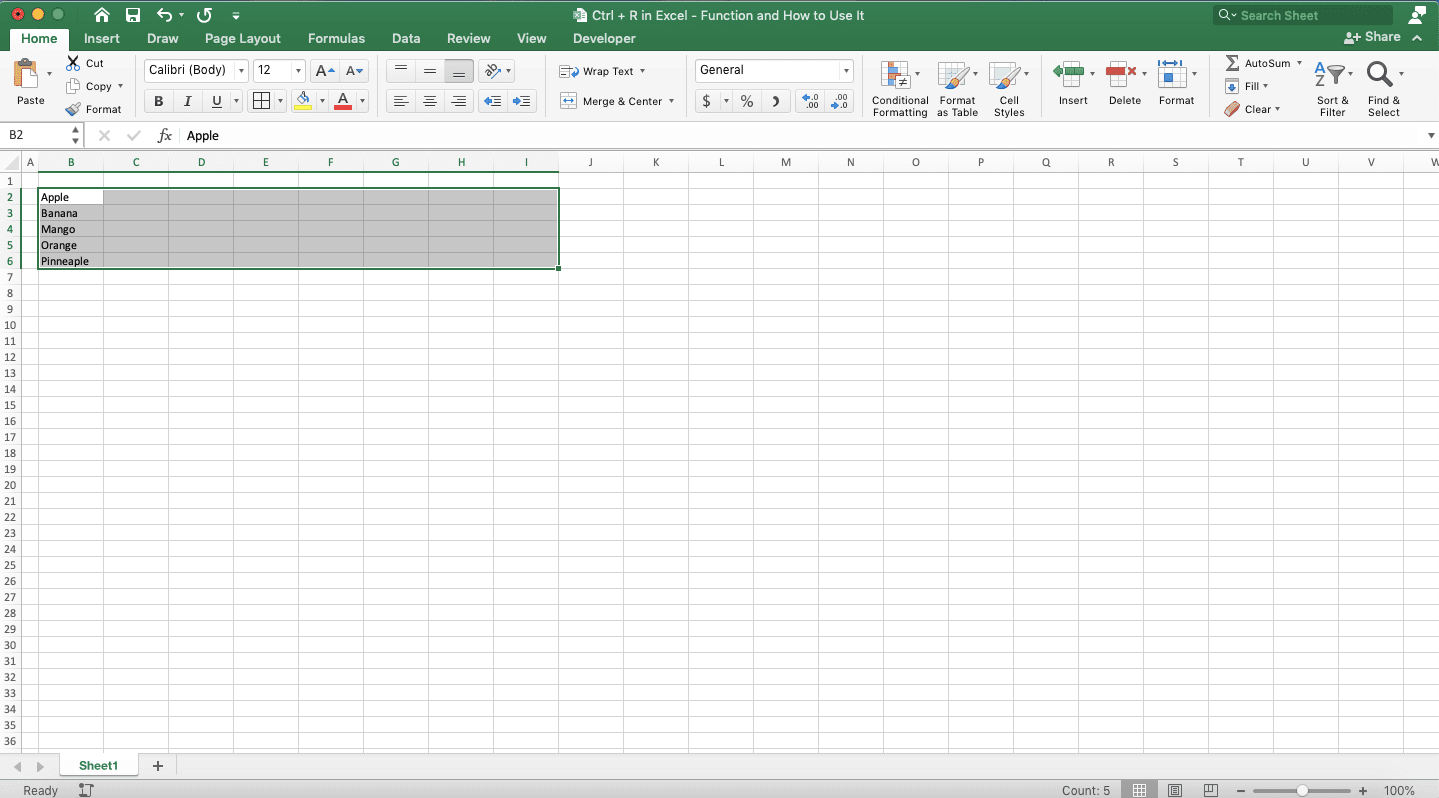 Range in excel