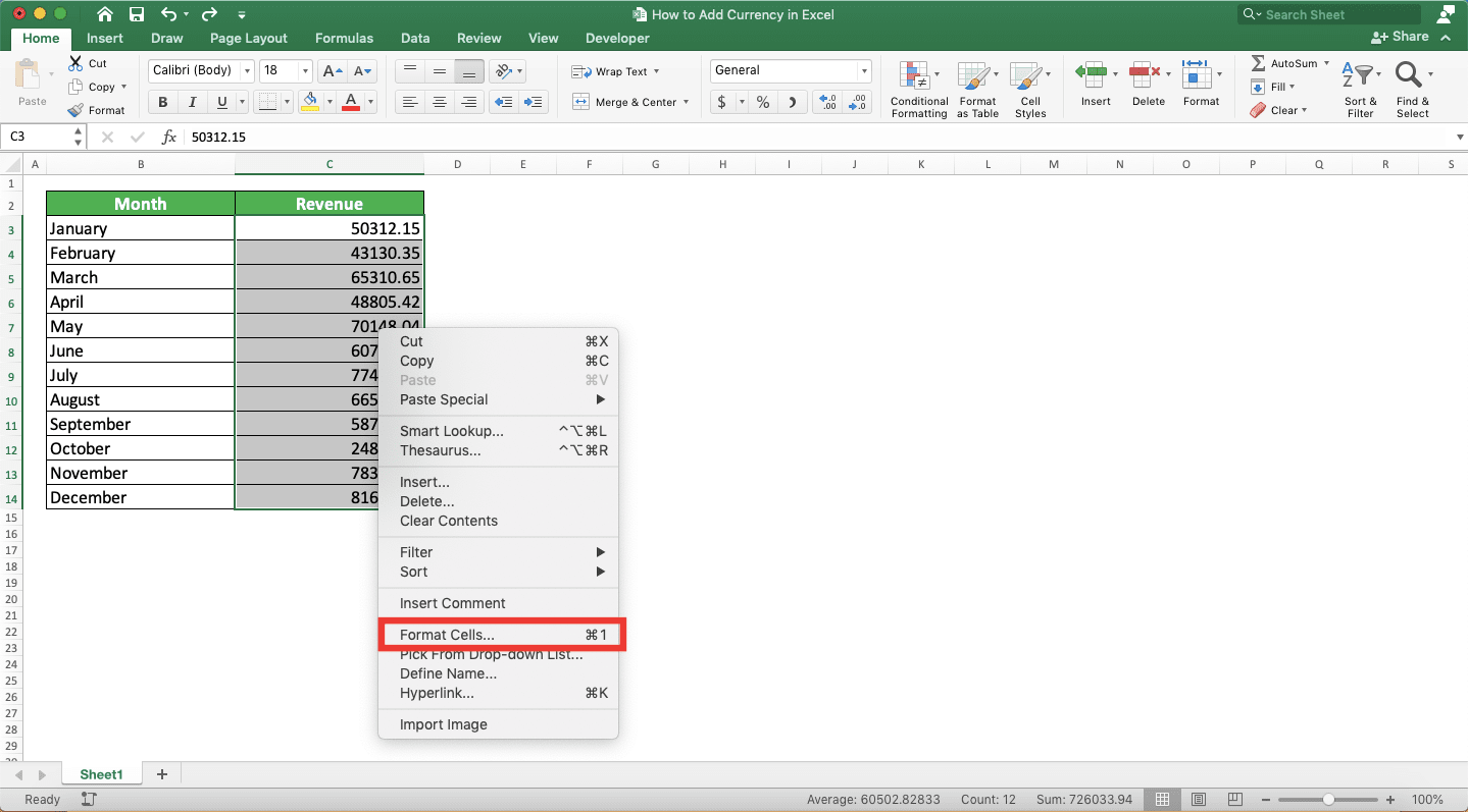How to Create/Add a Currency Symbol in Excel - Screenshot of Step 3-2-1