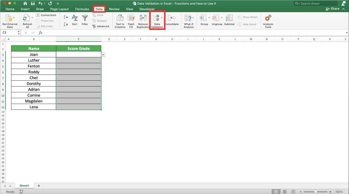 Data Validation in Excel: Functions and How to Use It - Screenshot of Removing Data Validation, Step 2