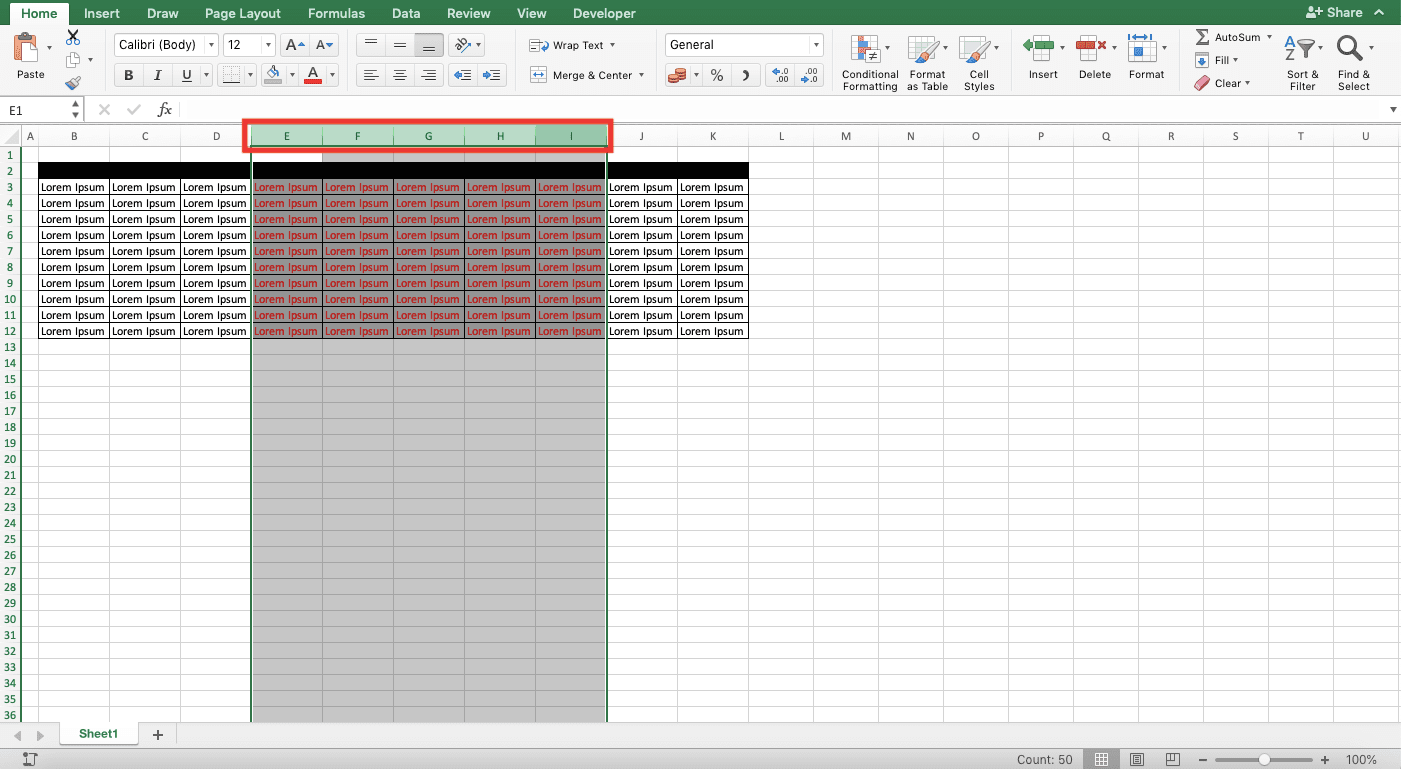 How to Delete Columns in Excel - Screenshot of Step 1, Delete Column Menu Method