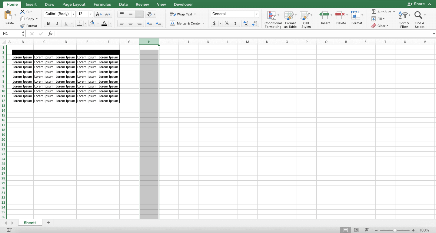 How to Delete Columns in Excel - Screenshot of Step 1, Hiding Infinite Columns
