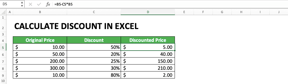 excel discount formula