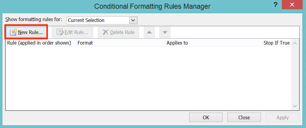 How to Create a Drop-down List in Excel - Screenshot of the New Rule... Button Location in the Conditional Formatting Dialog Box