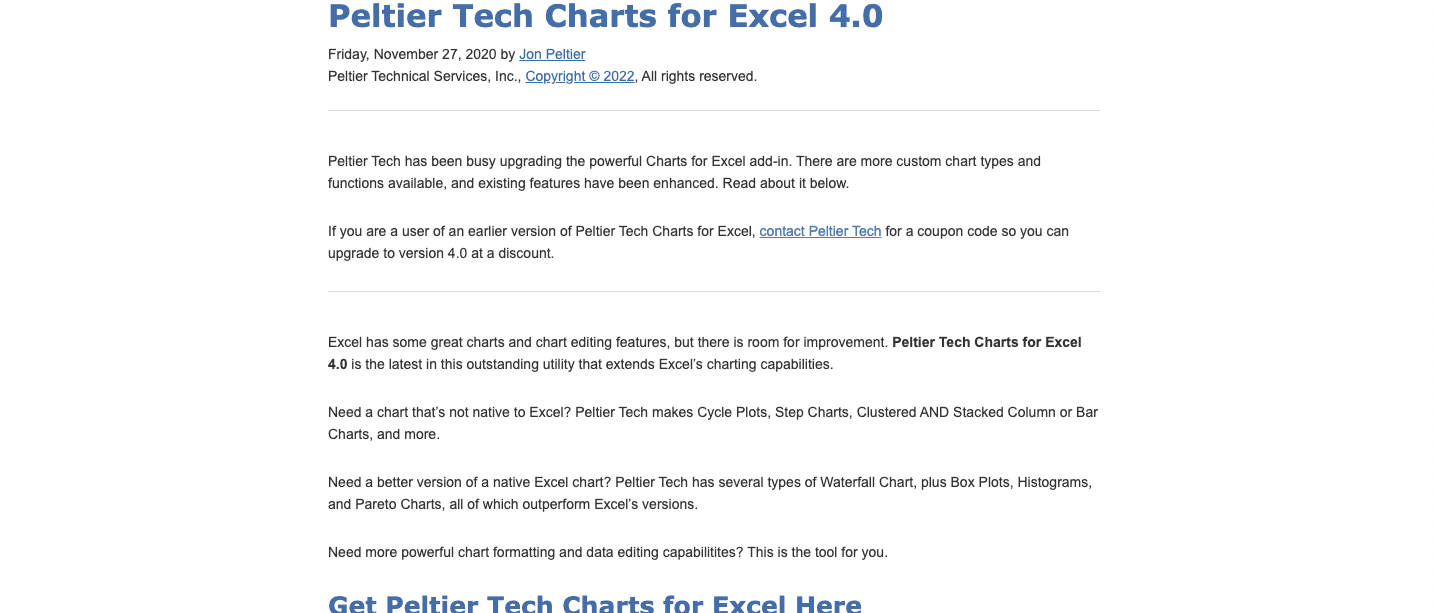 12 Best Excel Add-Ins of 2024 - Peltier Tech Charts Screenshot