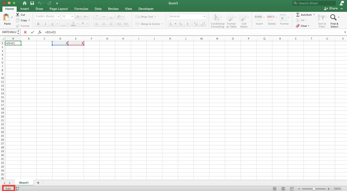 F2 in Excel: Functions and How to Use - Screenshot of The Edit Mode Note Location