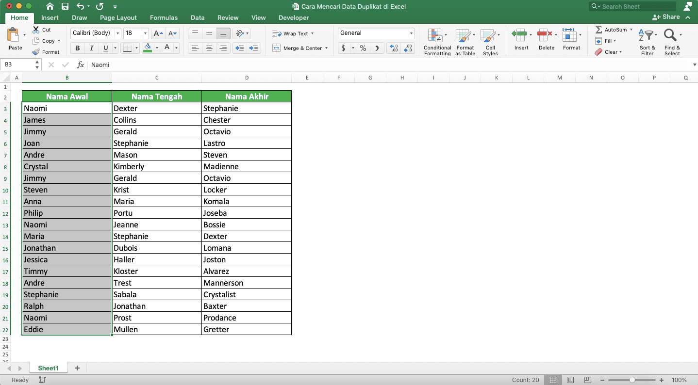 How to Find Duplicates in Excel - Screenshot of the Example of Highlighting the Data to Find Duplicates in Excel Using Conditional Formatting