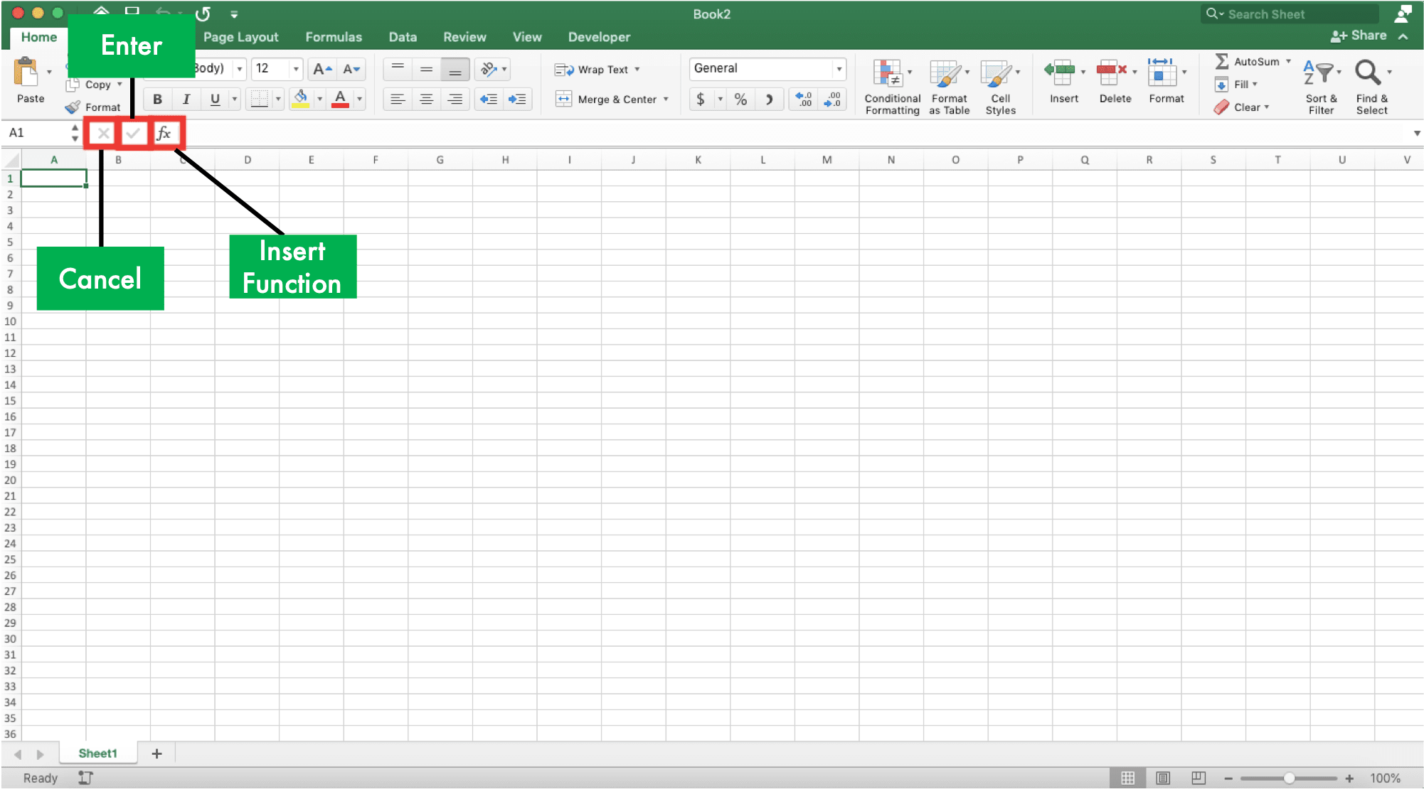 Formula Bar in Excel: Function, Definition, and Usage Header - Screenshot of the Buttons of Formula Bar