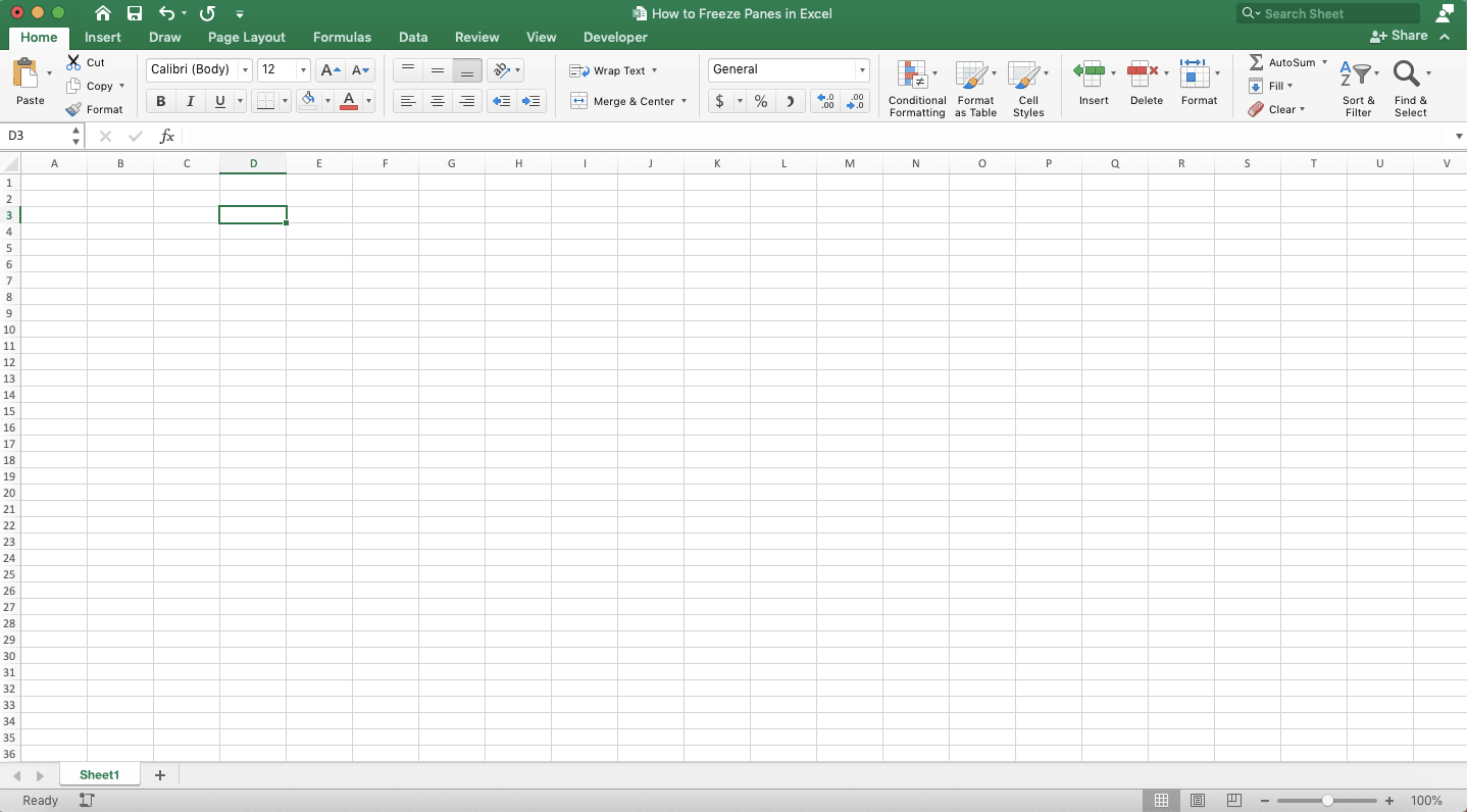 How to Freeze Panes in Excel - Screenshot of Step 1
