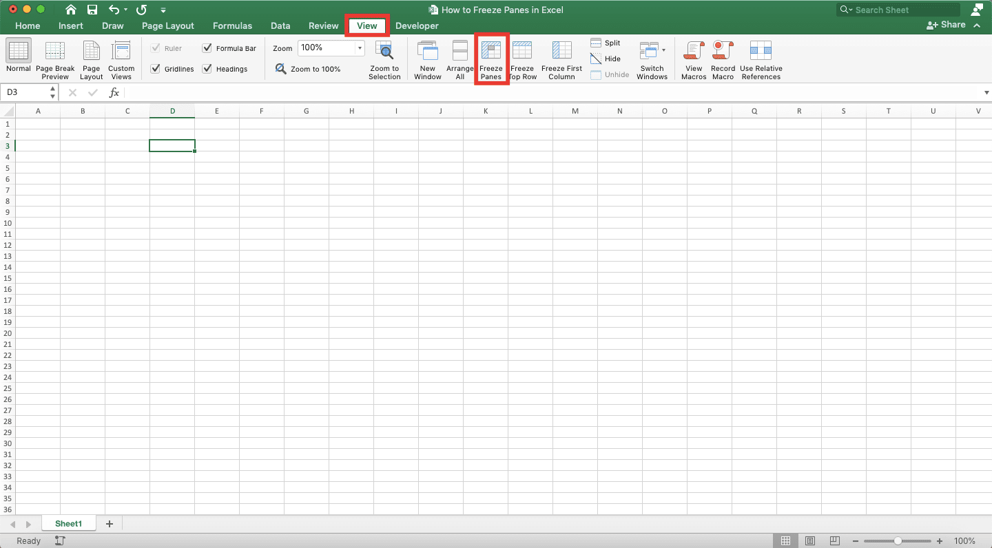 How to Freeze Panes in Excel - Screenshot of Step 2