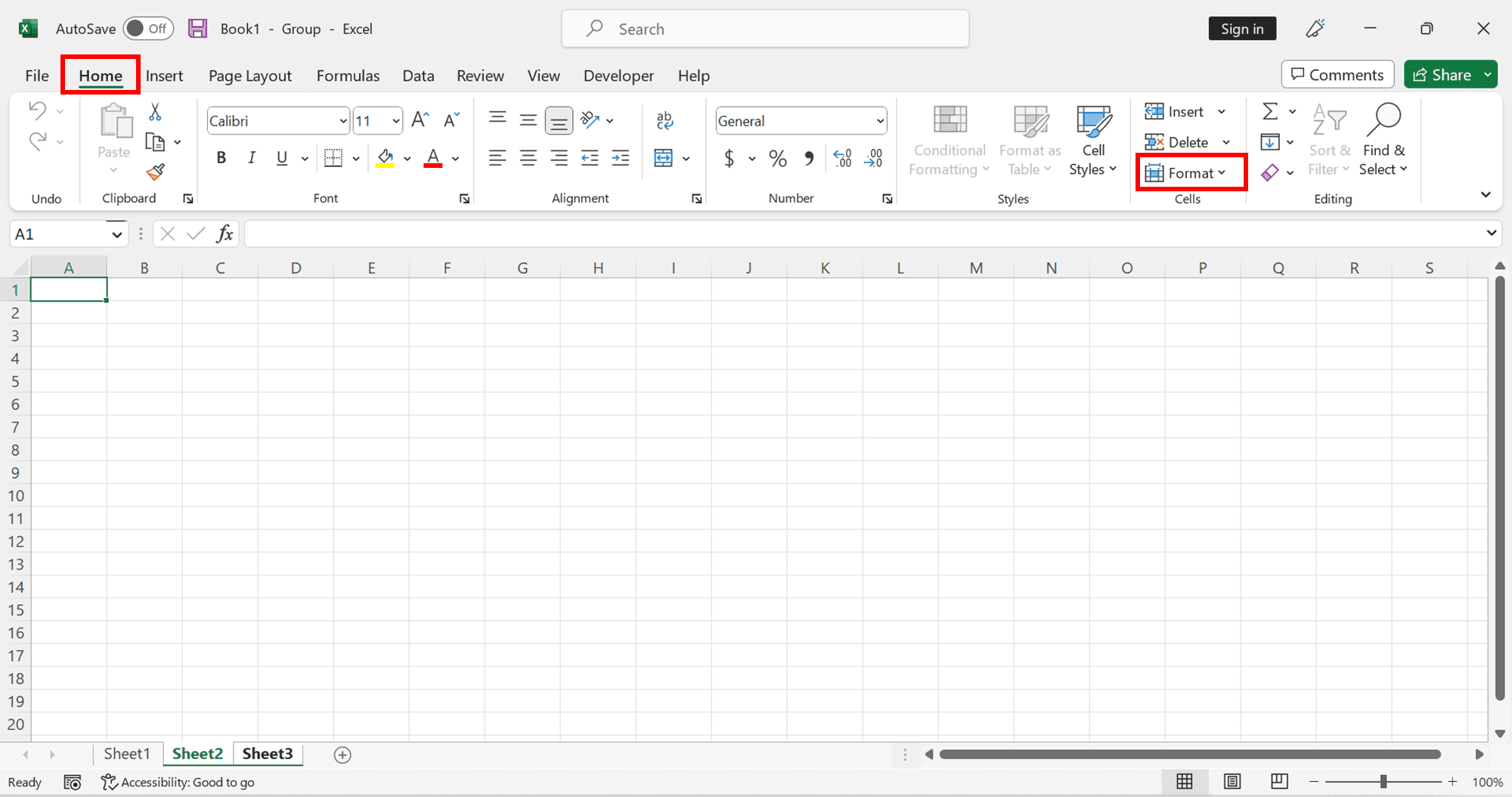 How to Hide Sheets in Excel - Screenshot of Step 2, Format Menu Method