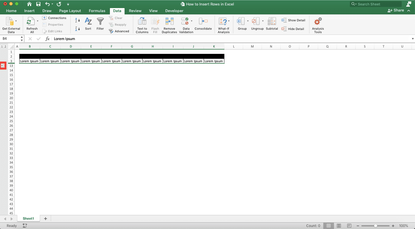 insert rows in excel