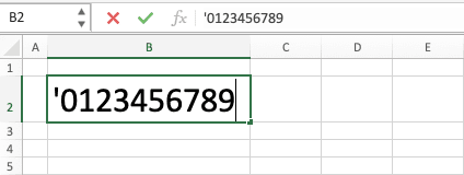 How to Add Leading Zeroes in Excel - Screenshot of the Writing Example of a Single Quote Before a Number with Leading Zeroes