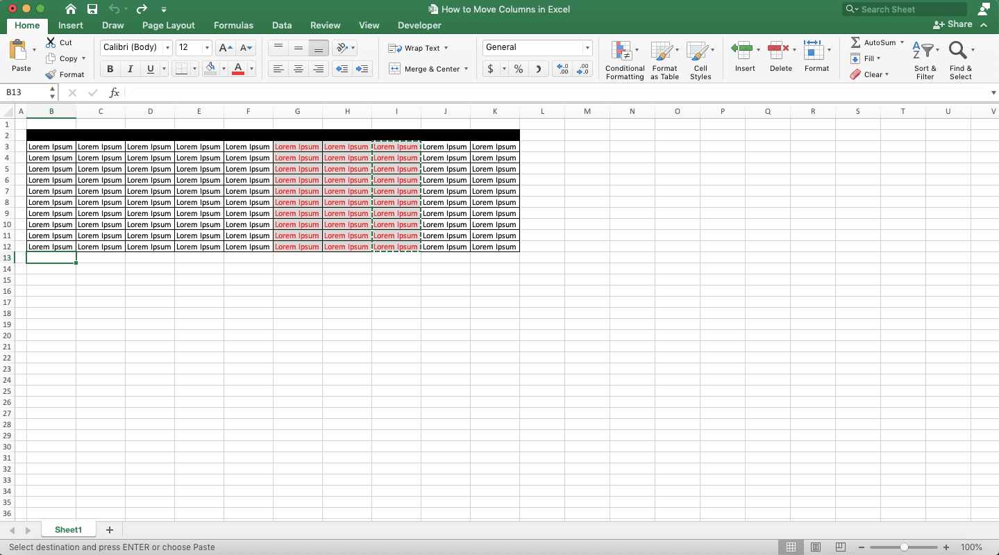 How to Move Columns in Excel - Screenshot of Step 3, Move Columns to Rows