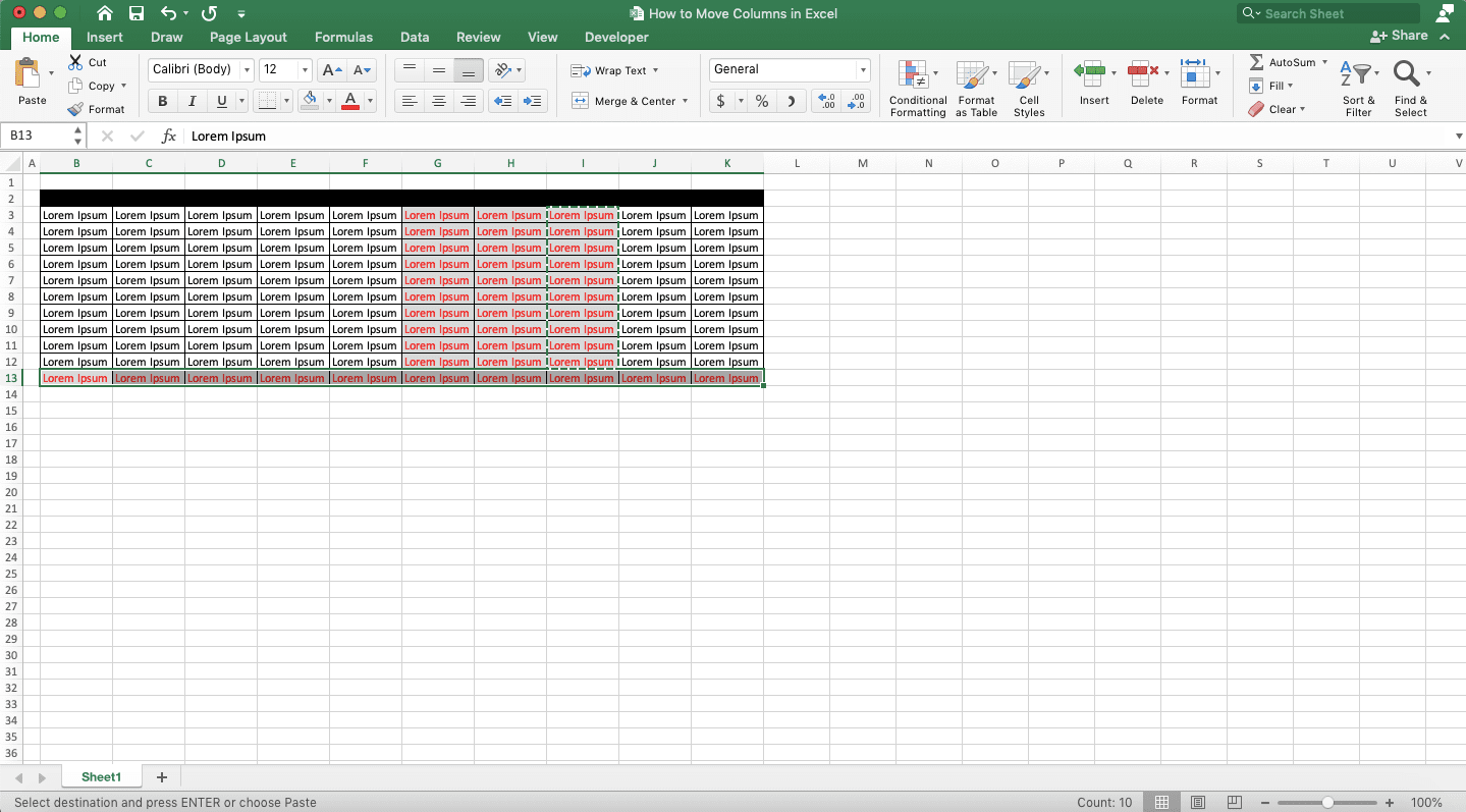 How to Move Columns in Excel - Screenshot of Step 5, Move Columns to Rows