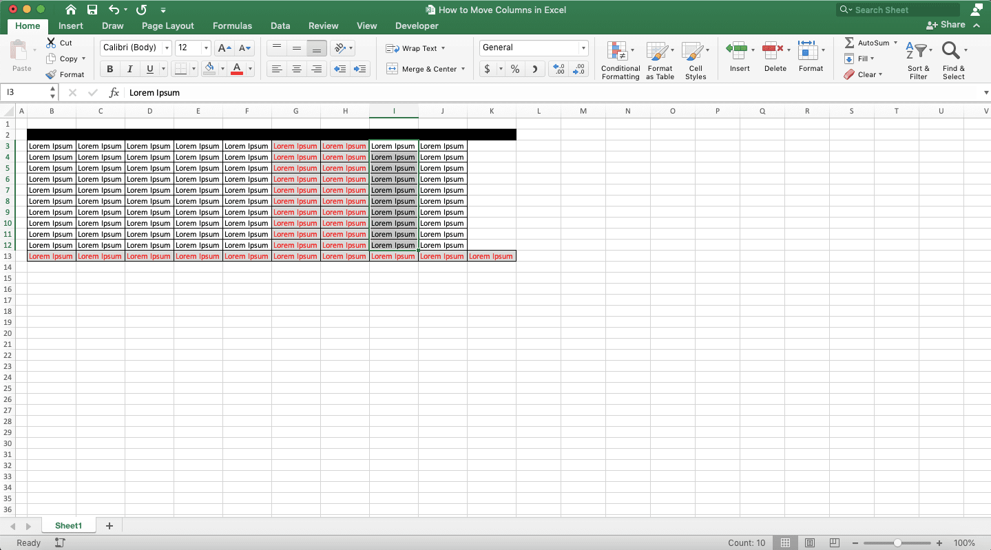 How to Move Columns in Excel - Screenshot of Step 7, Move Columns to Rows
