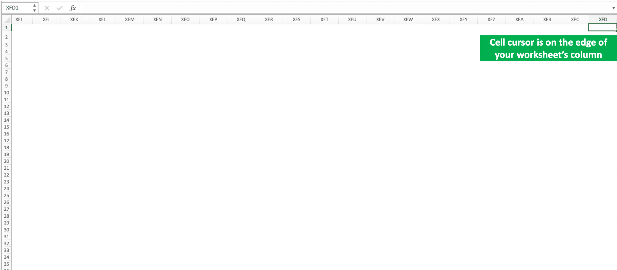 Number of Columns and Rows in Excel - Screenshot of the Cell Cursor in the Worksheet's Column Edge