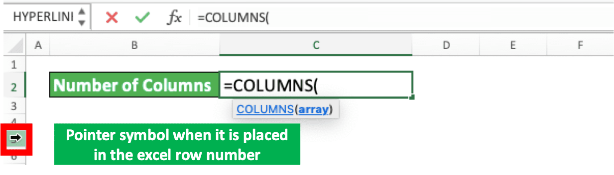 Number of Columns and Rows in Excel - Screenshot of the Pointer Symbol When It is on the Row Number